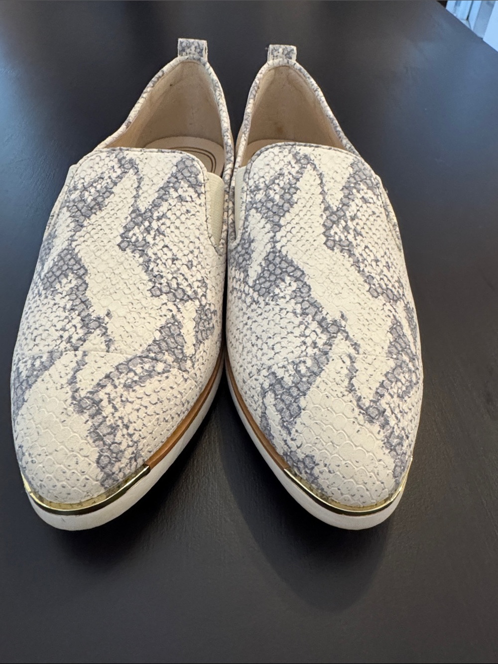 Cole Haan Ivory and Light Gray Snake-Print Slip-On Loafers size 7